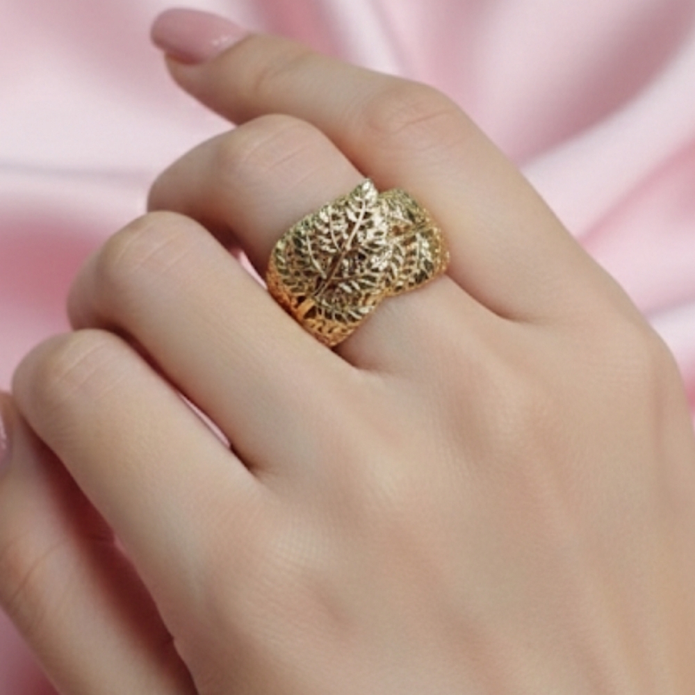 DEVATA Ring14K Gold Plated Sterling Silver Dome Bali Leaf Chunky 8